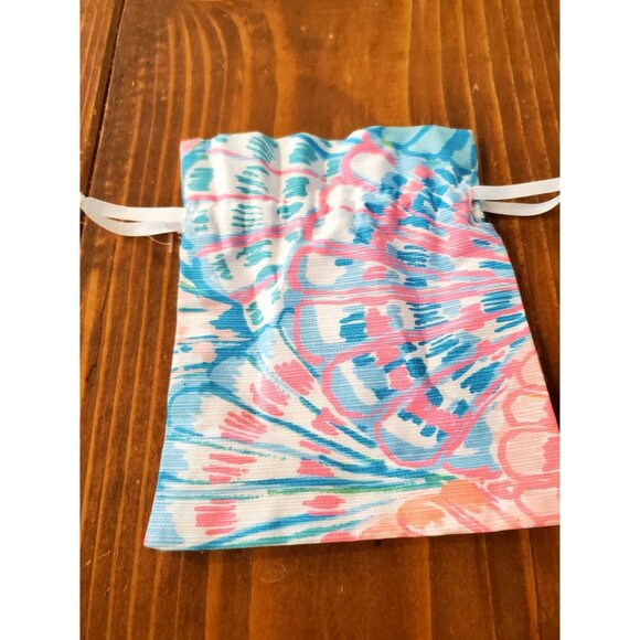 Lilly Pulitzer Fabric Drawstring Jewelry Pouch 5" X 7" Multicolor With Gold Logo - Picture 5 of 7